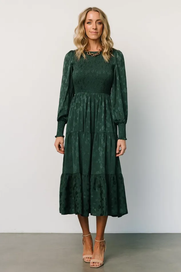 Baltic Born Midi Dresses Stockholm Smocked Dress Dark Green 8211 Women Baltic Born Midi Dresses Stockholm Smocked Dress Dark Green 8211 Women