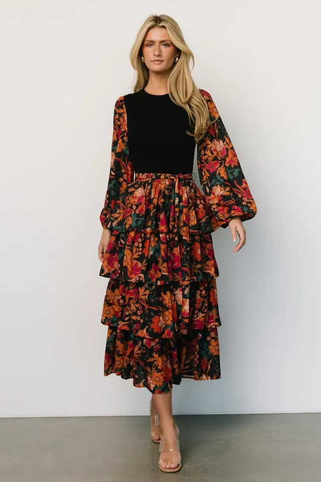 Baltic Born Midi Dresses Sylvie Tiered Midi Dress Black Multi 8211 Women