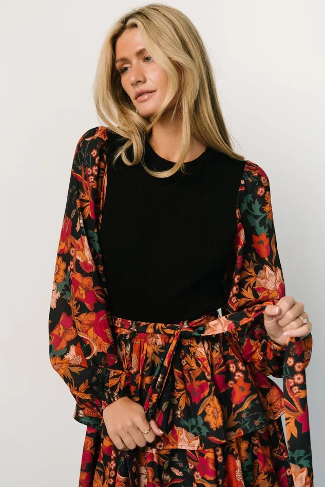 Baltic Born Midi Dresses Sylvie Tiered Midi Dress Black Multi 8211 Women Baltic Born Midi Dresses Sylvie Tiered Midi Dress Black Multi 8211 Women