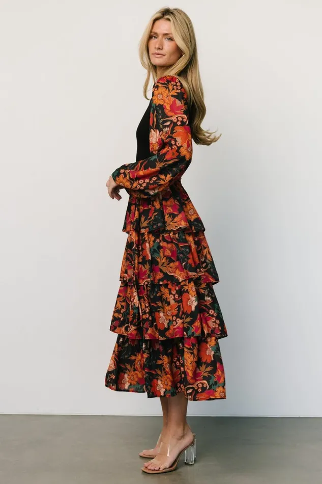 Baltic Born Midi Dresses Sylvie Tiered Midi Dress Black Multi 8211 Women Baltic Born Midi Dresses Sylvie Tiered Midi Dress Black Multi 8211 Women