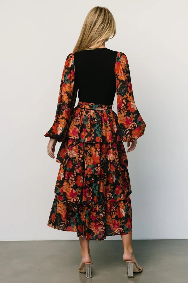 Baltic Born Midi Dresses Sylvie Tiered Midi Dress Black Multi 8211 Women Baltic Born Midi Dresses Sylvie Tiered Midi Dress Black Multi 8211 Women