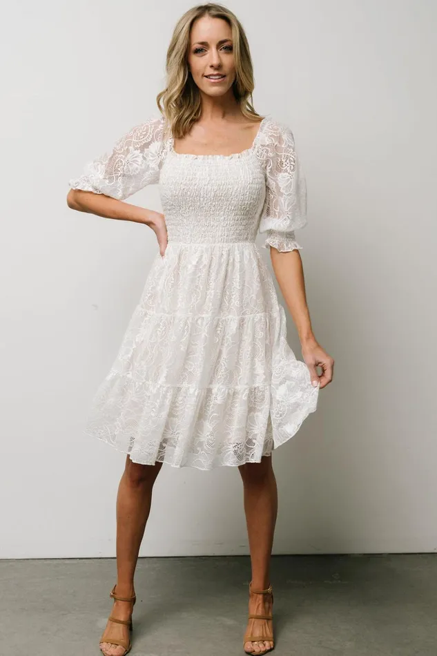 Baltic Born Midi Dresses Tate Smocked Lace Short Dress Off White 8211 Women Baltic Born Midi Dresses Tate Smocked Lace Short Dress Off White 8211 Women