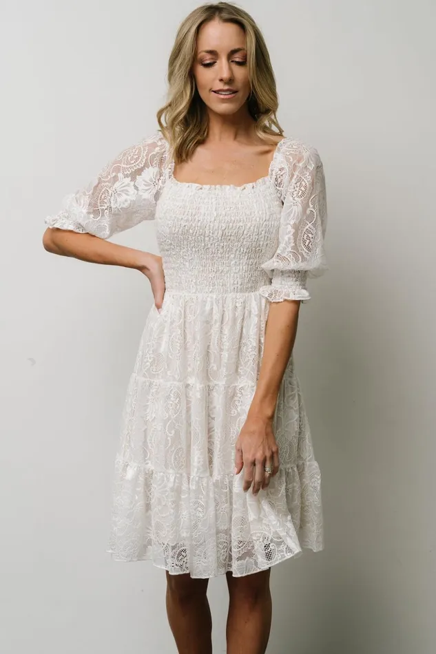 Baltic Born Midi Dresses Tate Smocked Lace Short Dress Off White 8211 Women Baltic Born Midi Dresses Tate Smocked Lace Short Dress Off White 8211 Women