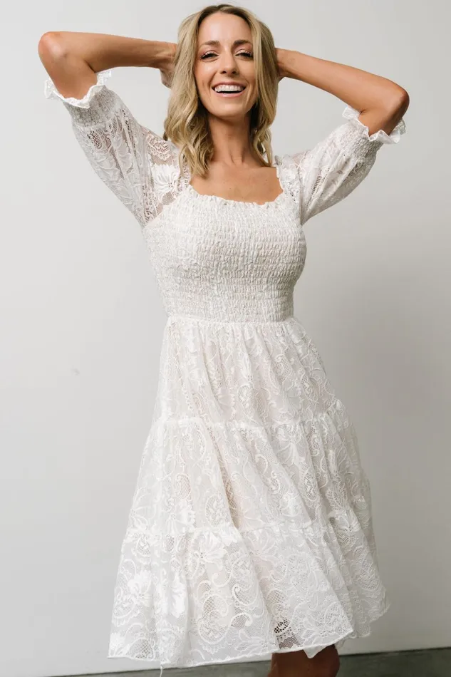 Baltic Born Midi Dresses Tate Smocked Lace Short Dress Off White 8211 Women Baltic Born Midi Dresses Tate Smocked Lace Short Dress Off White 8211 Women