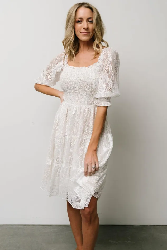 Baltic Born Midi Dresses Tate Smocked Lace Short Dress Off White 8211 Women Baltic Born Midi Dresses Tate Smocked Lace Short Dress Off White 8211 Women