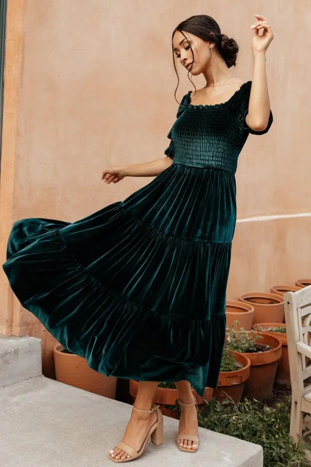 Baltic Born Midi Dresses Vivaldi Smocked Velvet Midi Dress Dark Green 8211 Women Baltic Born Midi Dresses Vivaldi Smocked Velvet Midi Dress Dark Green 8211 Women