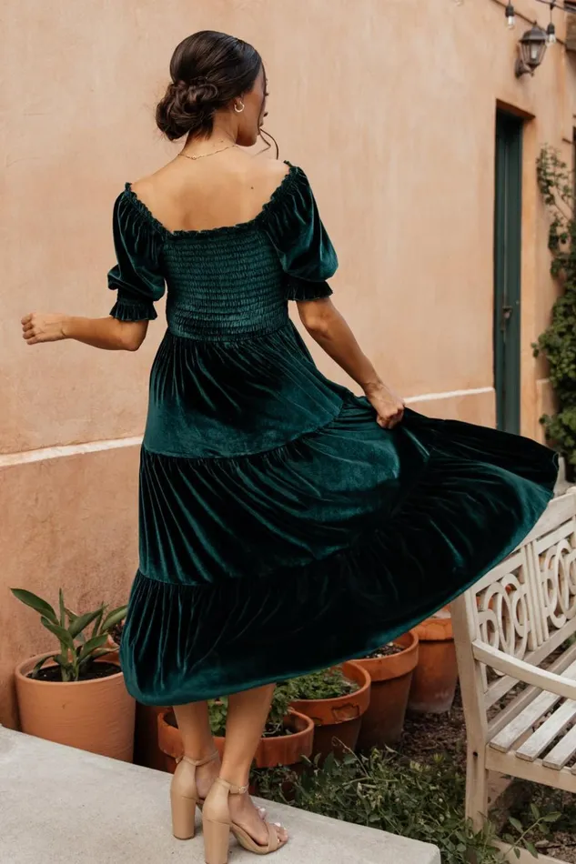 Baltic Born Midi Dresses Vivaldi Smocked Velvet Midi Dress Dark Green 8211 Women Baltic Born Midi Dresses Vivaldi Smocked Velvet Midi Dress Dark Green 8211 Women