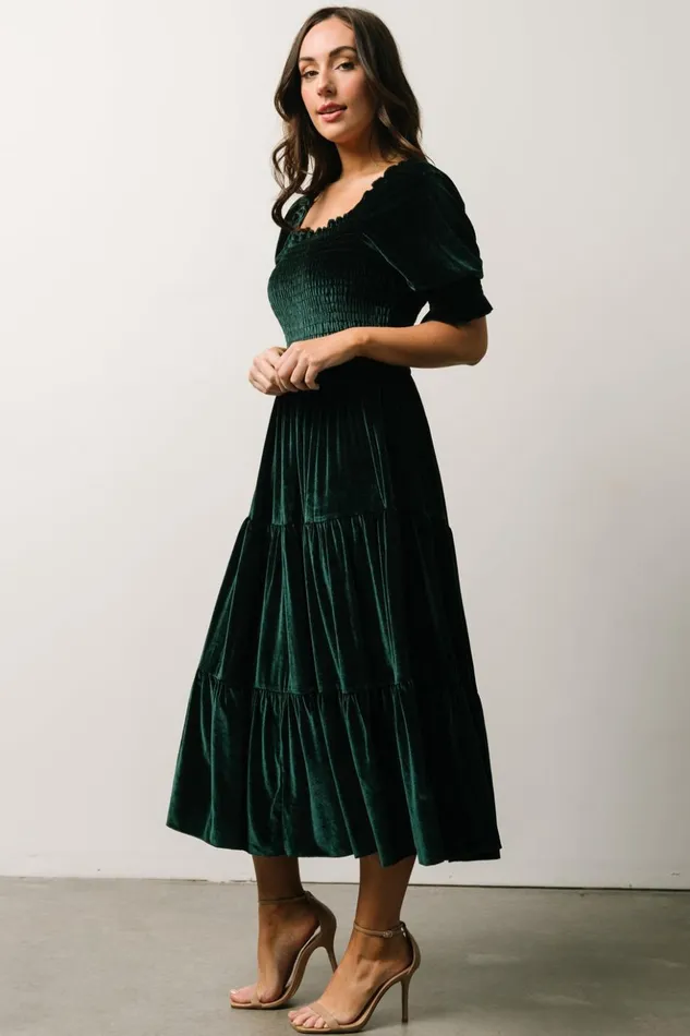Baltic Born Midi Dresses Vivaldi Smocked Velvet Midi Dress Dark Green 8211 Women Baltic Born Midi Dresses Vivaldi Smocked Velvet Midi Dress Dark Green 8211 Women