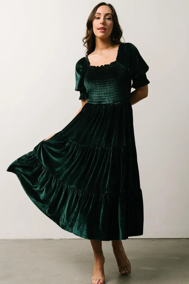 Baltic Born Midi Dresses Vivaldi Smocked Velvet Midi Dress Dark Green 8211 Women Baltic Born Midi Dresses Vivaldi Smocked Velvet Midi Dress Dark Green 8211 Women