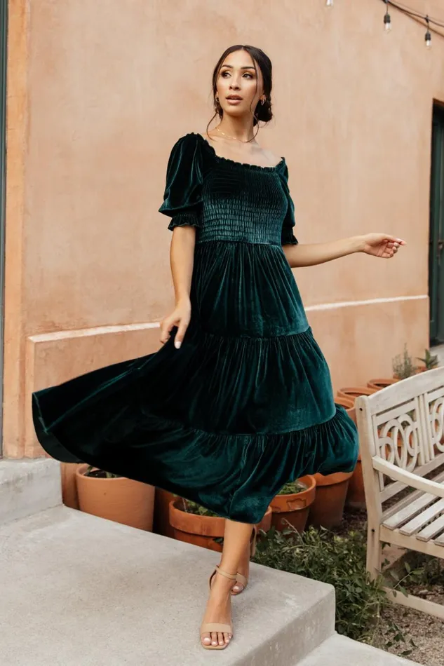 Baltic Born Midi Dresses Vivaldi Smocked Velvet Midi Dress Dark Green 8211 Women Baltic Born Midi Dresses Vivaldi Smocked Velvet Midi Dress Dark Green 8211 Women