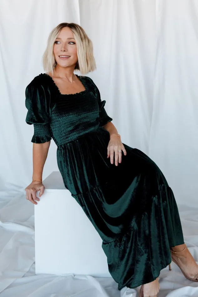 Baltic Born Midi Dresses Vivaldi Smocked Velvet Midi Dress Dark Green 8211 Women Baltic Born Midi Dresses Vivaldi Smocked Velvet Midi Dress Dark Green 8211 Women