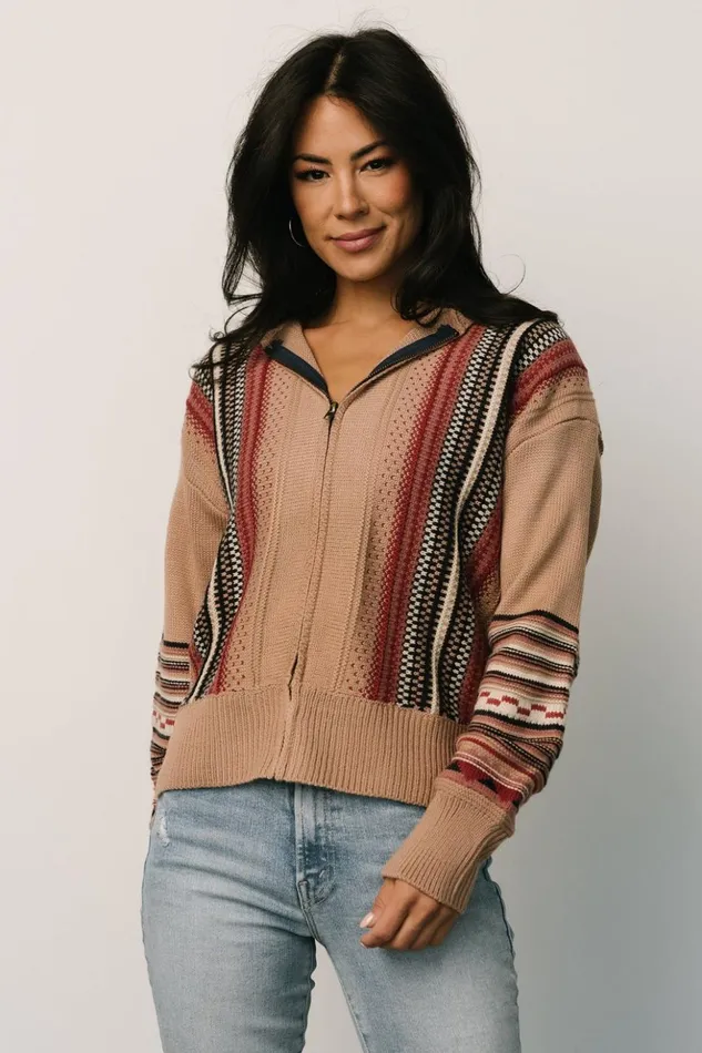 Baltic Born Outerwear Arvada Zip Up Sweater Camel Multi 8211 Women