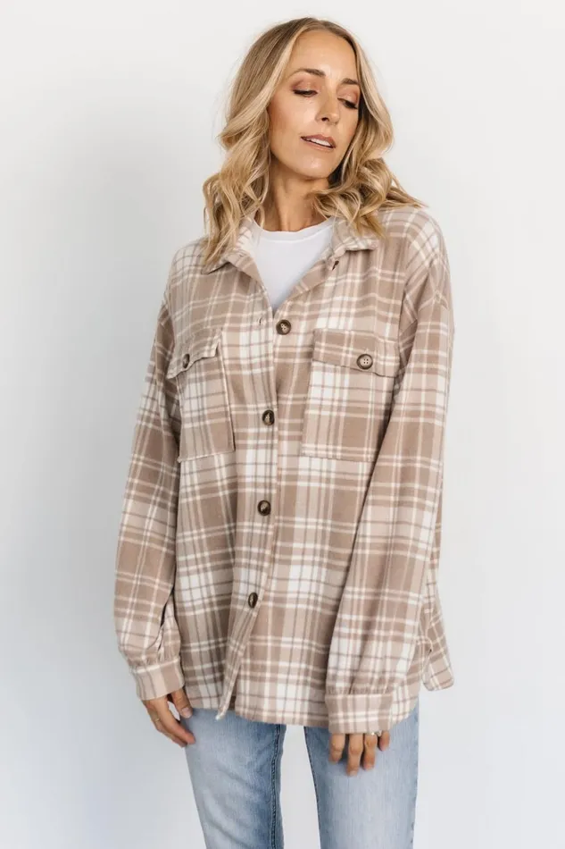 Baltic Born Outerwear Bex Plaid Shacket Taupe Off White 8211 Women