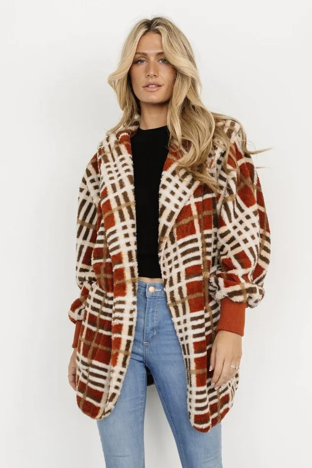 Baltic Born Outerwear Brody Plaid Teddy Jacket Rust Multi 8211 Women