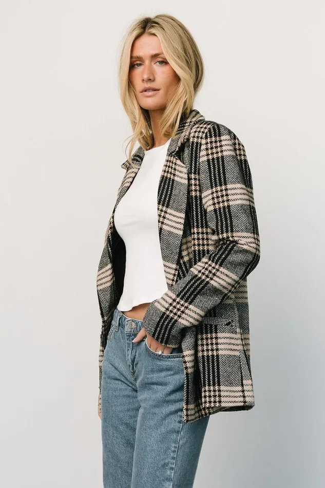 Baltic Born Outerwear Francis Plaid Blazer Black Taupe 8211 Women Baltic Born Outerwear Francis Plaid Blazer Black Taupe 8211 Women