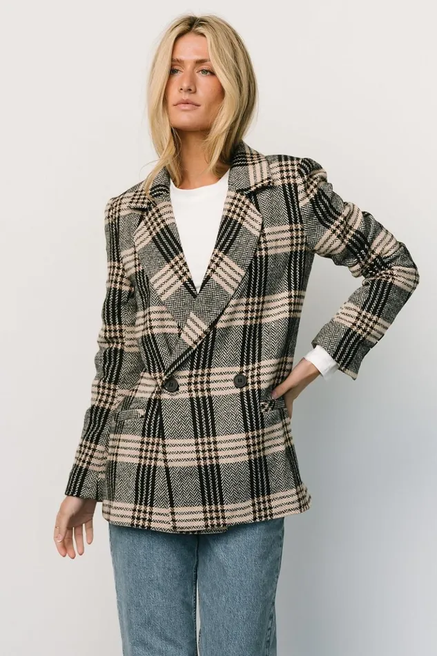 Baltic Born Outerwear Francis Plaid Blazer Black Taupe 8211 Women Baltic Born Outerwear Francis Plaid Blazer Black Taupe 8211 Women
