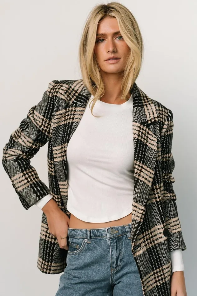 Baltic Born Outerwear Francis Plaid Blazer Black Taupe 8211 Women Baltic Born Outerwear Francis Plaid Blazer Black Taupe 8211 Women