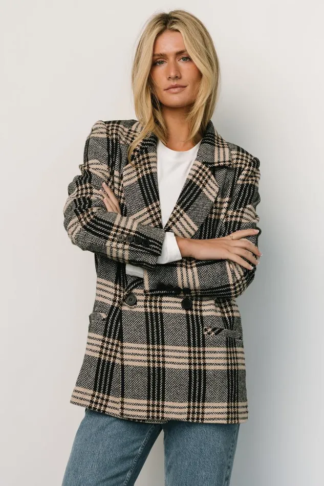 Baltic Born Outerwear Francis Plaid Blazer Black Taupe 8211 Women Baltic Born Outerwear Francis Plaid Blazer Black Taupe 8211 Women