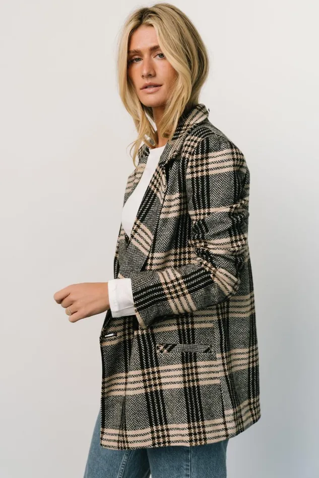 Baltic Born Outerwear Francis Plaid Blazer Black Taupe 8211 Women Baltic Born Outerwear Francis Plaid Blazer Black Taupe 8211 Women