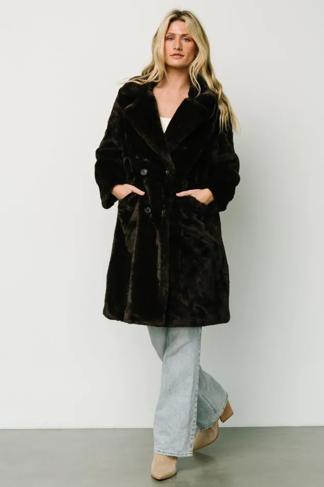 Baltic Born Outerwear Graham Long Faux Fur Coat Deep Brown 8211 Women