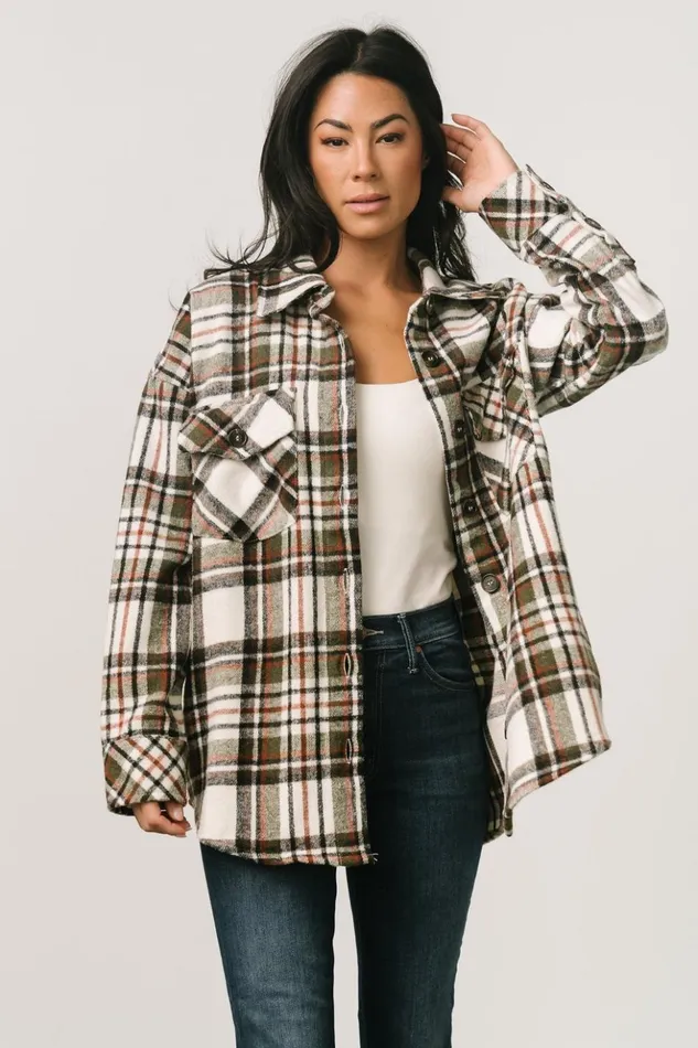 Baltic Born Outerwear Polson Plaid Shacket Ivory Multi 8211 Women