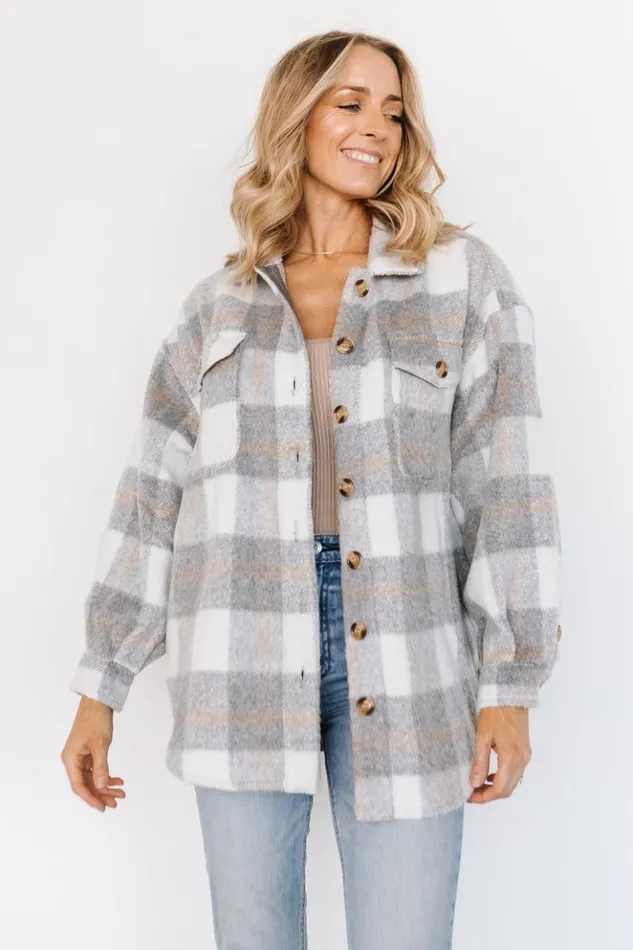 Baltic Born Outerwear Sharon Plaid Shacket Gray White 8211 Women