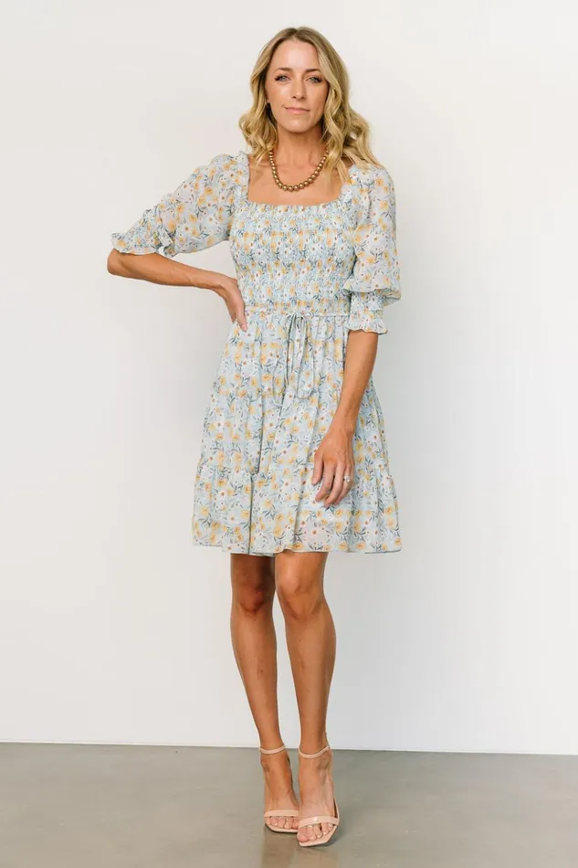 Baltic Born Short Dresses Azlyn Smocked Short Dress Light Blue Floral 8211 Women Baltic Born Short Dresses Azlyn Smocked Short Dress Light Blue Floral 8211 Women