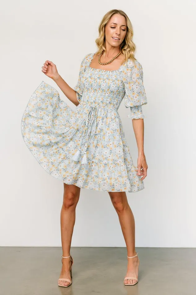 Baltic Born Short Dresses Azlyn Smocked Short Dress Light Blue Floral 8211 Women Baltic Born Short Dresses Azlyn Smocked Short Dress Light Blue Floral 8211 Women