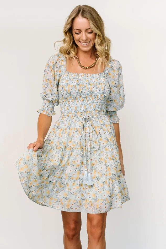 Baltic Born Short Dresses Azlyn Smocked Short Dress Light Blue Floral 8211 Women Baltic Born Short Dresses Azlyn Smocked Short Dress Light Blue Floral 8211 Women