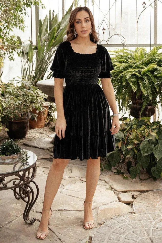 Baltic Born Short Dresses Bliss Smocked Velvet Short Dress Black 8211 Women Baltic Born Short Dresses Bliss Smocked Velvet Short Dress Black 8211 Women