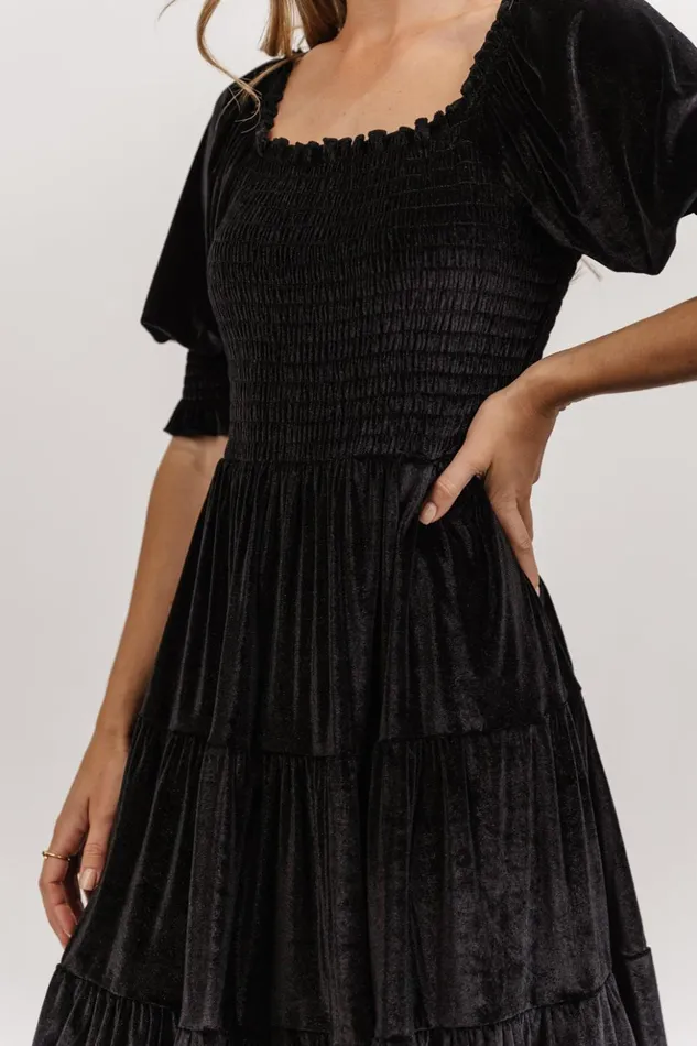 Baltic Born Short Dresses Bliss Smocked Velvet Short Dress Black 8211 Women Baltic Born Short Dresses Bliss Smocked Velvet Short Dress Black 8211 Women