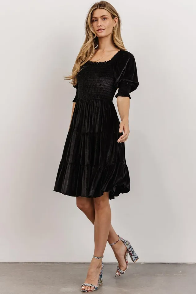 Baltic Born Short Dresses Bliss Smocked Velvet Short Dress Black 8211 Women Baltic Born Short Dresses Bliss Smocked Velvet Short Dress Black 8211 Women