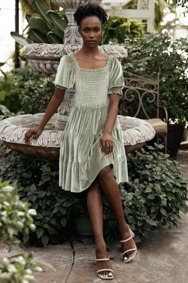 Baltic Born Short Dresses Bliss Smocked Velvet Short Dress Dusty Sage 8211 Women Baltic Born Short Dresses Bliss Smocked Velvet Short Dress Dusty Sage 8211 Women