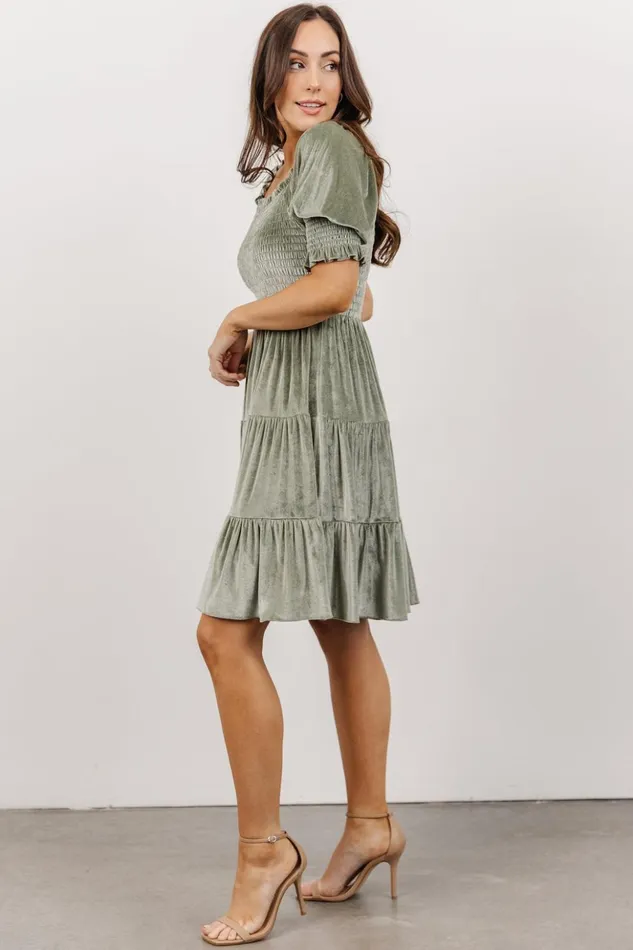 Baltic Born Short Dresses Bliss Smocked Velvet Short Dress Dusty Sage 8211 Women Baltic Born Short Dresses Bliss Smocked Velvet Short Dress Dusty Sage 8211 Women
