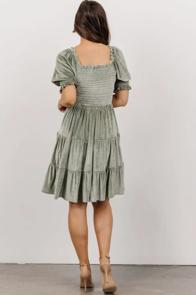 Baltic Born Short Dresses Bliss Smocked Velvet Short Dress Dusty Sage 8211 Women Baltic Born Short Dresses Bliss Smocked Velvet Short Dress Dusty Sage 8211 Women