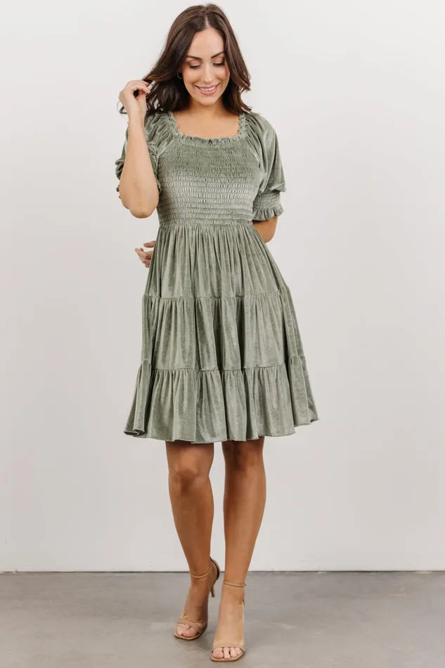 Baltic Born Short Dresses Bliss Smocked Velvet Short Dress Dusty Sage 8211 Women Baltic Born Short Dresses Bliss Smocked Velvet Short Dress Dusty Sage 8211 Women