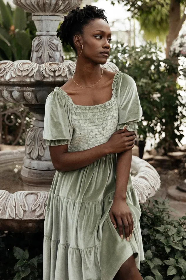 Baltic Born Short Dresses Bliss Smocked Velvet Short Dress Dusty Sage 8211 Women Baltic Born Short Dresses Bliss Smocked Velvet Short Dress Dusty Sage 8211 Women