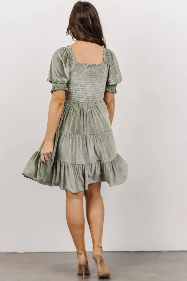 Baltic Born Short Dresses Bliss Smocked Velvet Short Dress Dusty Sage 8211 Women Baltic Born Short Dresses Bliss Smocked Velvet Short Dress Dusty Sage 8211 Women