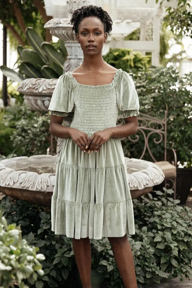 Baltic Born Short Dresses Bliss Smocked Velvet Short Dress Dusty Sage 8211 Women Baltic Born Short Dresses Bliss Smocked Velvet Short Dress Dusty Sage 8211 Women