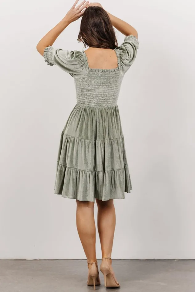 Baltic Born Short Dresses Bliss Smocked Velvet Short Dress Dusty Sage 8211 Women Baltic Born Short Dresses Bliss Smocked Velvet Short Dress Dusty Sage 8211 Women