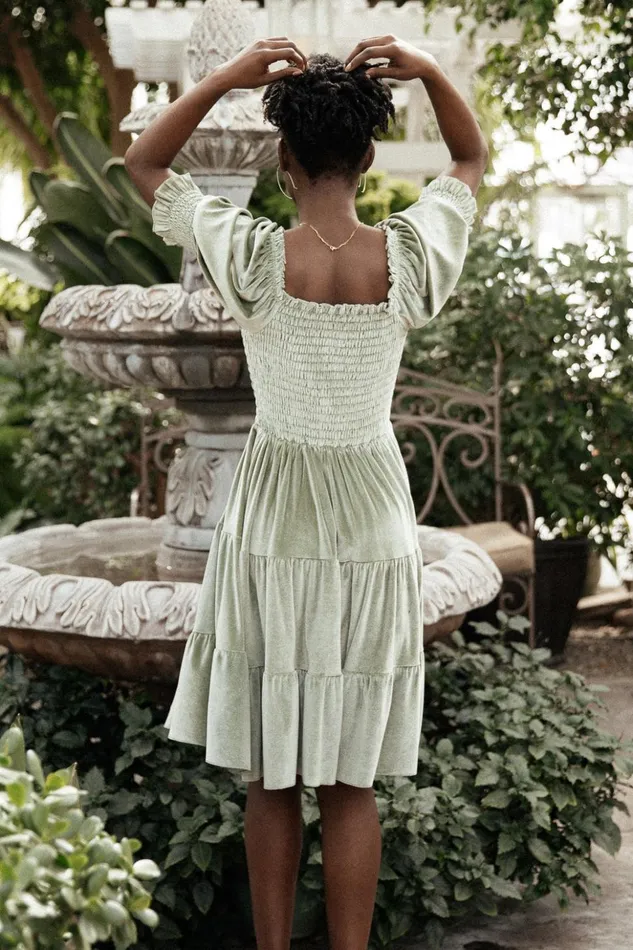 Baltic Born Short Dresses Bliss Smocked Velvet Short Dress Dusty Sage 8211 Women Baltic Born Short Dresses Bliss Smocked Velvet Short Dress Dusty Sage 8211 Women