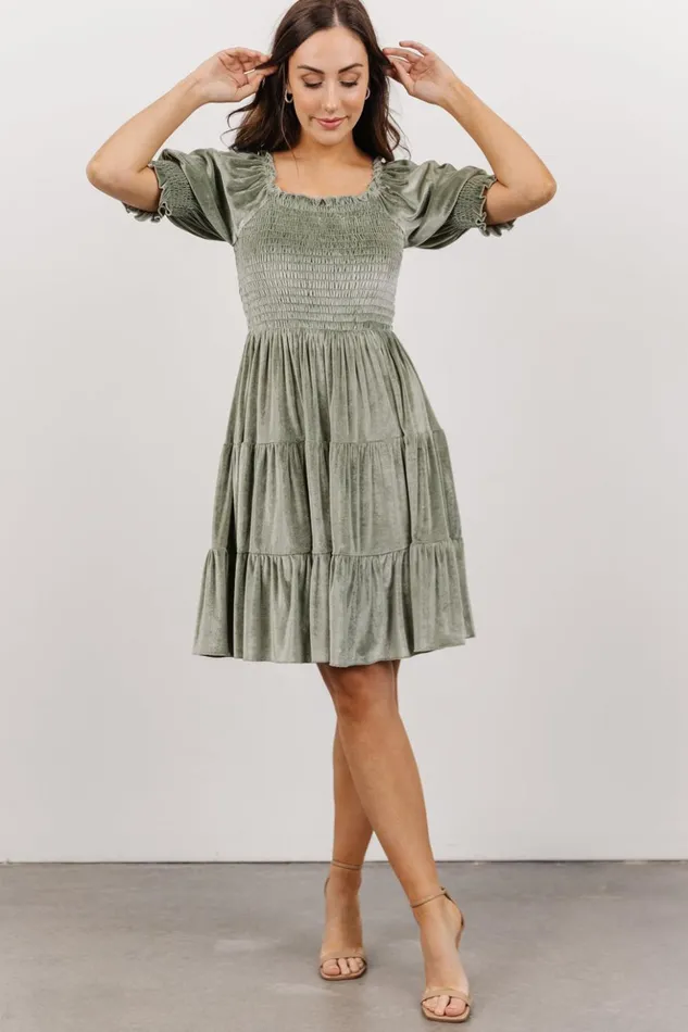 Baltic Born Short Dresses Bliss Smocked Velvet Short Dress Dusty Sage 8211 Women Baltic Born Short Dresses Bliss Smocked Velvet Short Dress Dusty Sage 8211 Women