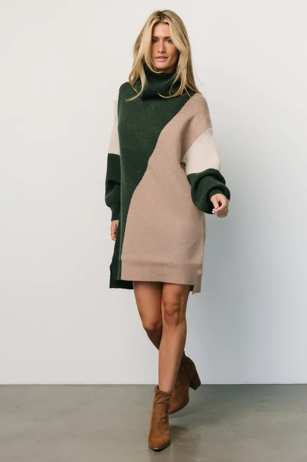 Baltic Born Short Dresses Diego Sweater Dress Hunter Green Multi 8211 Women