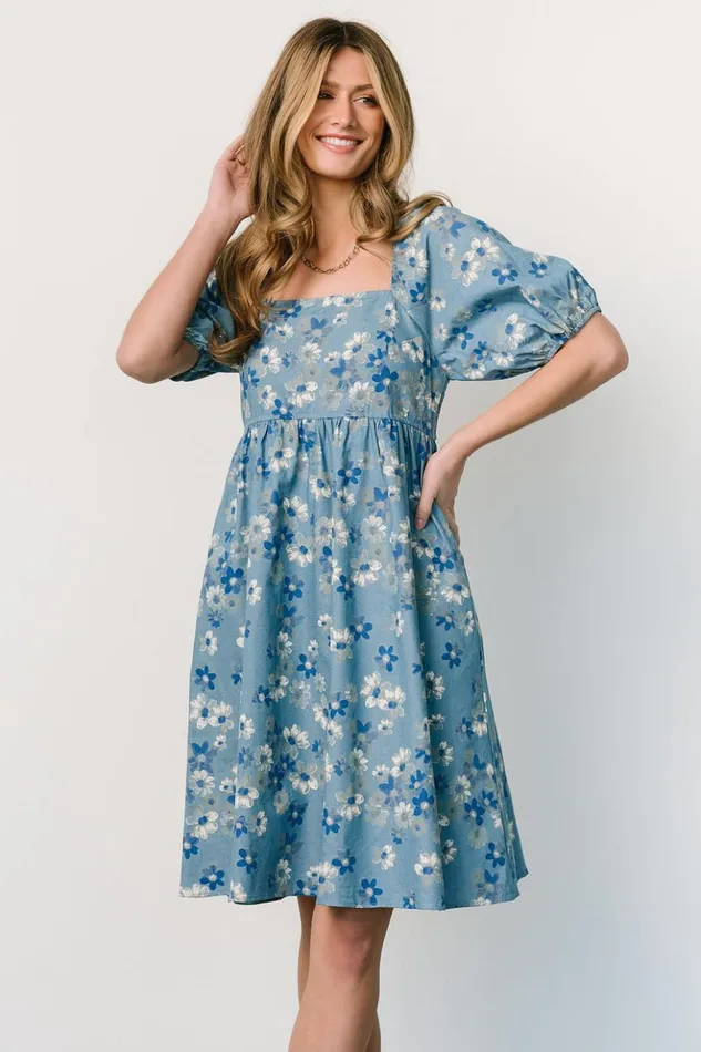 Baltic Born Short Dresses Dorothea Midi Dress Denim Floral 8211 Women