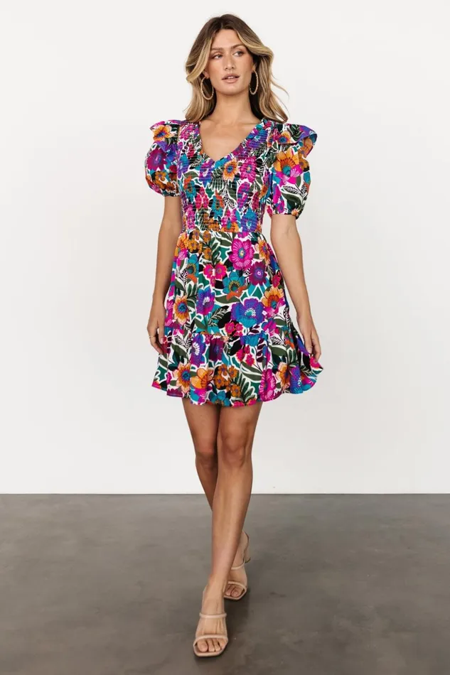 Baltic Born Short Dresses Kyrie Puff Sleeve Short Dress White Multi 8211 Women Baltic Born Short Dresses Kyrie Puff Sleeve Short Dress White Multi 8211 Women