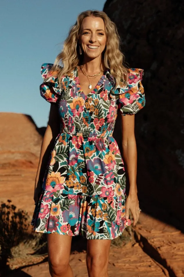 Baltic Born Short Dresses Kyrie Puff Sleeve Short Dress White Multi 8211 Women Baltic Born Short Dresses Kyrie Puff Sleeve Short Dress White Multi 8211 Women