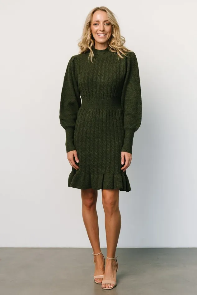 Baltic Born Short Dresses Rhonda Sweater Dress Deep Olive 8211 Women