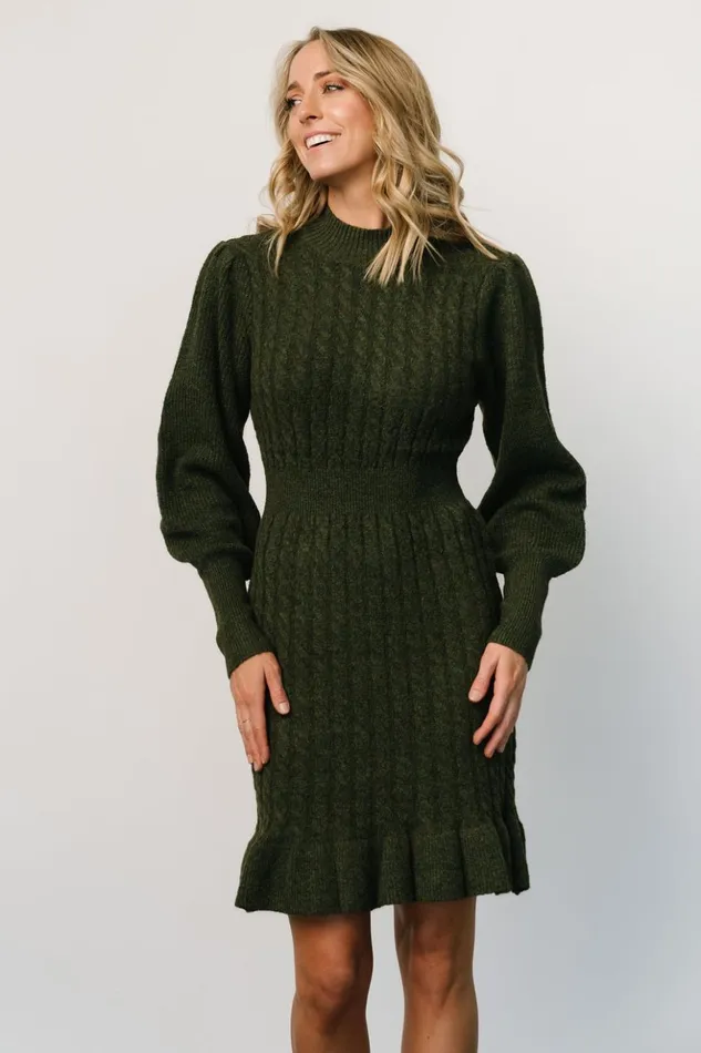 Baltic Born Short Dresses Rhonda Sweater Dress Deep Olive 8211 Women Baltic Born Short Dresses Rhonda Sweater Dress Deep Olive 8211 Women