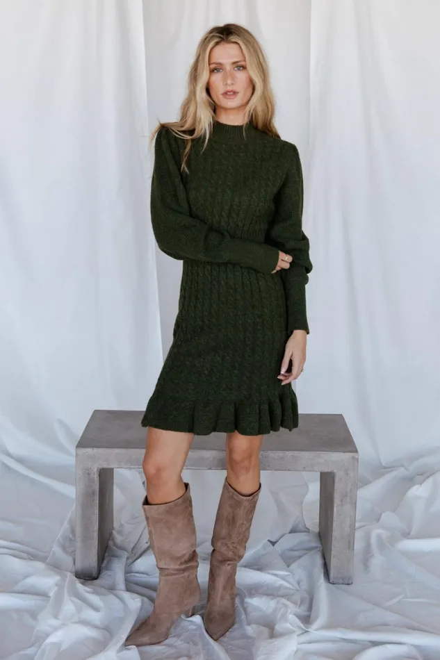 Baltic Born Short Dresses Rhonda Sweater Dress Deep Olive 8211 Women Baltic Born Short Dresses Rhonda Sweater Dress Deep Olive 8211 Women