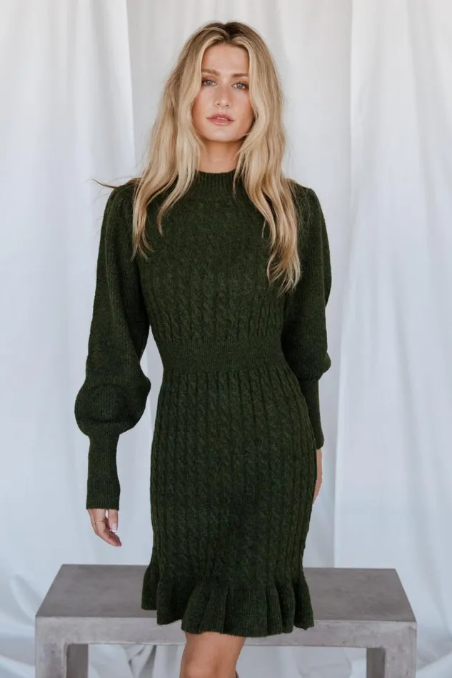 Baltic Born Short Dresses Rhonda Sweater Dress Deep Olive 8211 Women Baltic Born Short Dresses Rhonda Sweater Dress Deep Olive 8211 Women